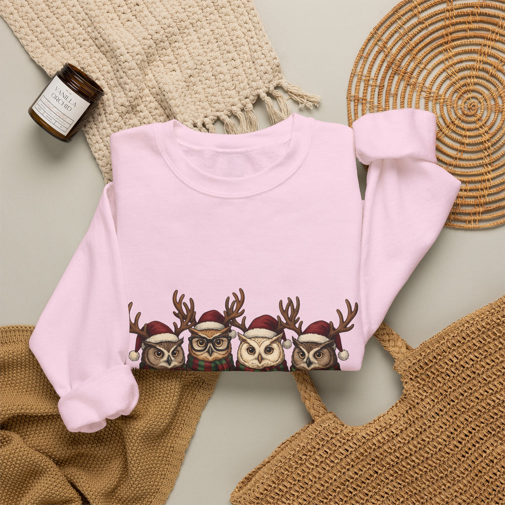 Owl Pack Sweatshirt Christmas Pets Gift Women Line Art Sweatshirt Owl Sweatshirt Xmas Fan Owl Hoot Graphic Illustration Led Lights Sweatshirt