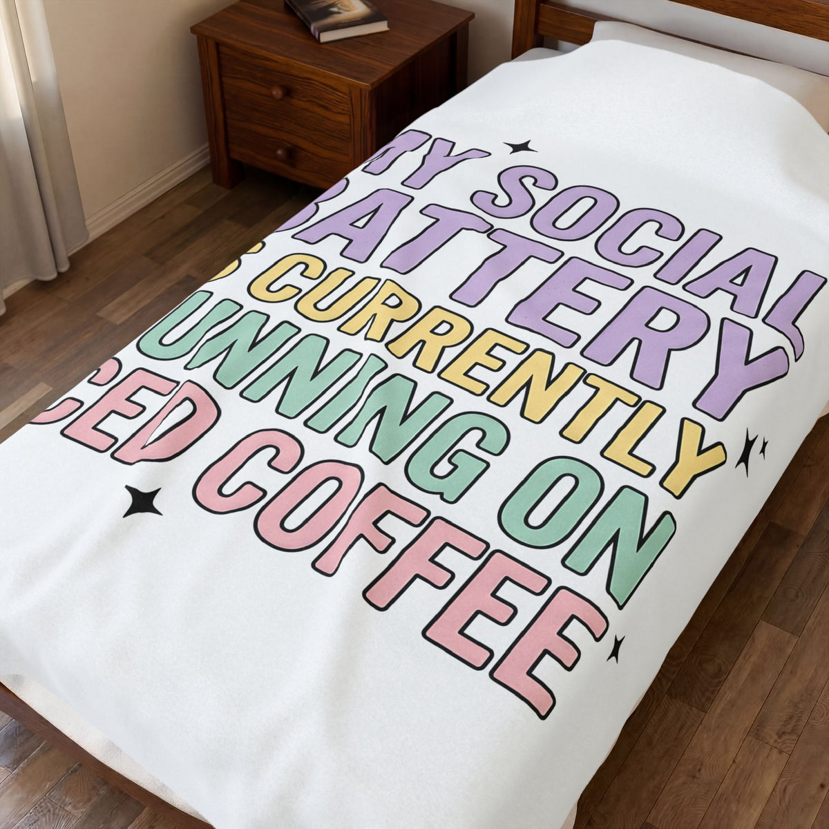 Pastel Lettering Design Blanket Coffee Joke Gift Women Whimsical Blanket Typography Blanket Coffee Fan Handlettering Blanket Pun Graphic Vintage