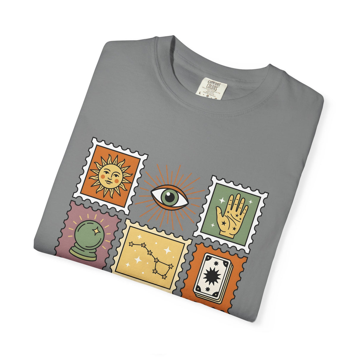 Magic Stamps T-Shirt Halloween Zodiac Gift Women Hippie T-Shirt Rubber Stamp T-Shirt Horror Fan Psychedelic T-Shirt Astrology Graphic Vintage