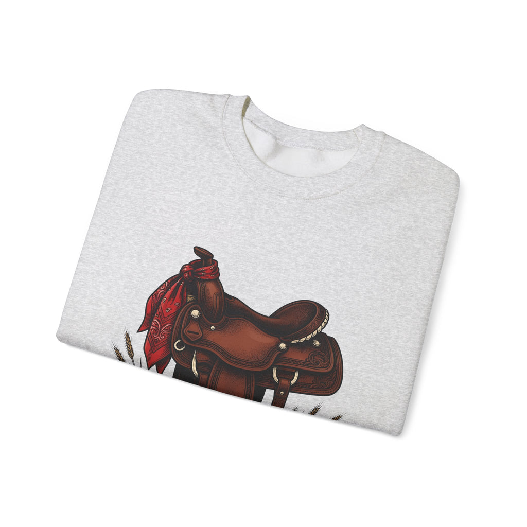 Western Saddle Cowgirl Western Gift Vintage Saddle Cowboy Fan Rodeo Hand Drawn Wheat Sweatshirt