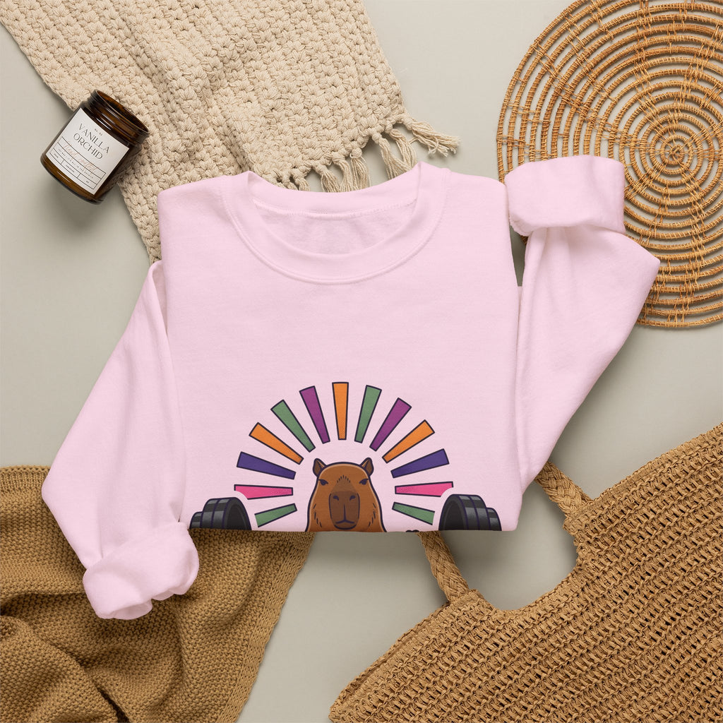 Capybara Gym Training Sweatshirt Sports Pets Gift Women Hand Drawn Sweatshirt Rodent Sweatshirt Athlete Enthusiast Illustrated Pet Graphic Classic Rainbow