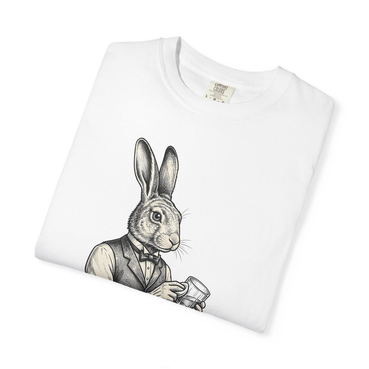 Rabbit Bartender T-Shirt Animal Bar Gift Women Vintage T-Shirt Bunny T-Shirt Pet Fan Retro T-Shirt Pub Graphic Hand Drawn Playing Card T-Shirt