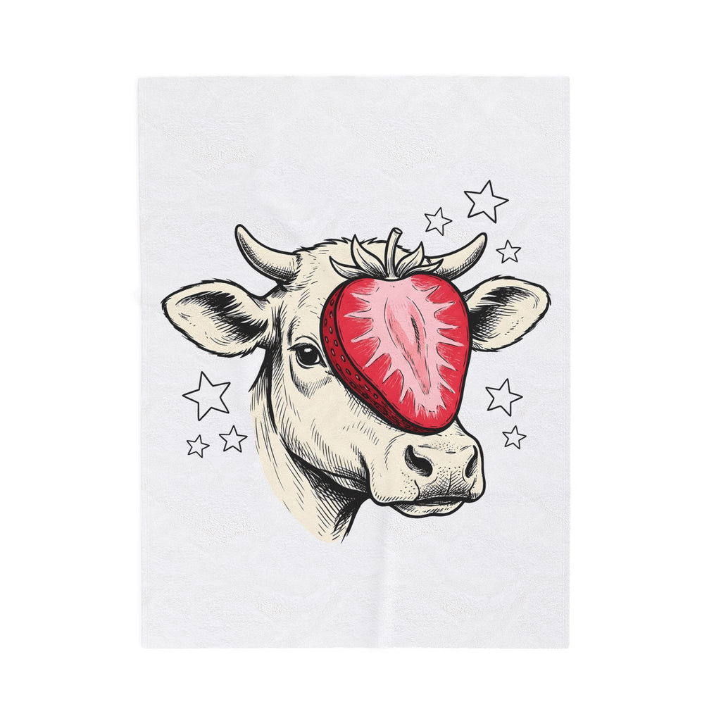 Cow Strawberry Blanket Cute Animal Gift Women Hand Drawn Blanket Cow Blanket Adorable Fan Illustrated Blanket Creature Graphic Whimsical Stars
