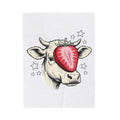 Cow Strawberry Blanket Cute Animal Gift Women Hand Drawn Blanket Cow Blanket Adorable Fan Illustrated Blanket Creature Graphic Whimsical Stars