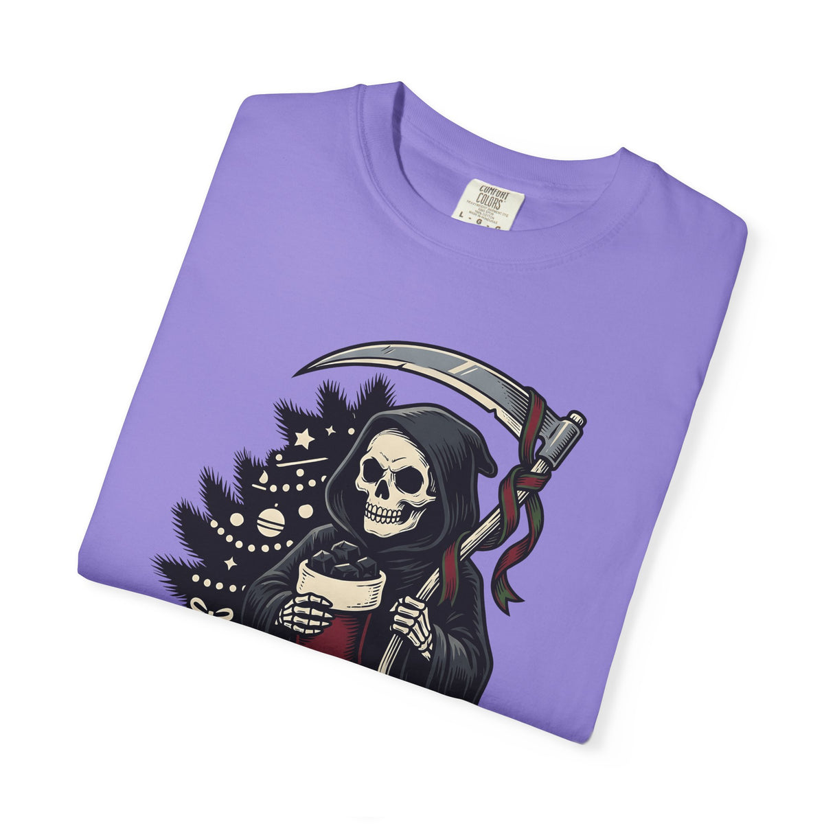 Death Figure T-Shirt Christmas Dark Gift Women Distressed T-Shirt Grim Reaper T-Shirt Xmas Fan Gothic T-Shirt Macabre Graphic