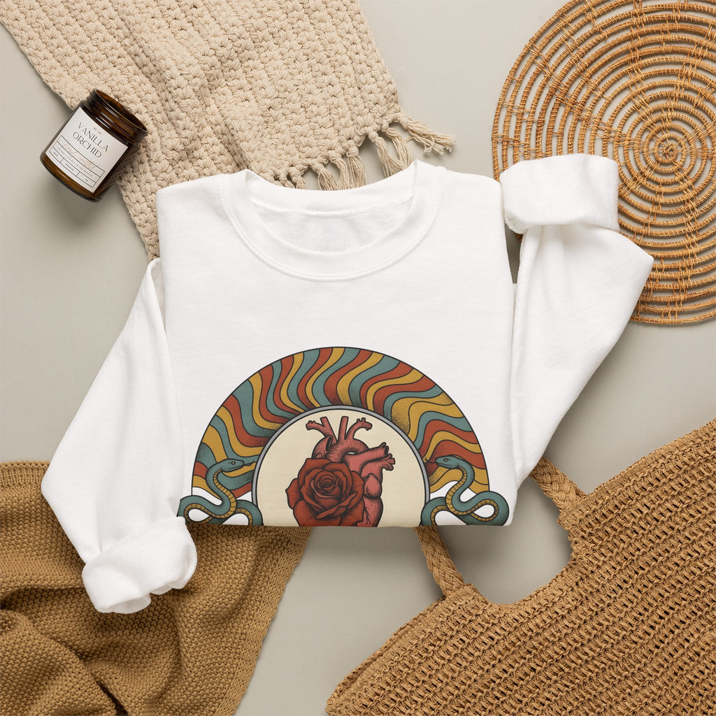 Anatomical Heart Rose Sweatshirt Boho Chic Spiritual Gift Women Psychedelic Sweatshirt Heart Rose Sweatshirt Boho Fan Trippy Sweatshirt Mystical Graphic Retro