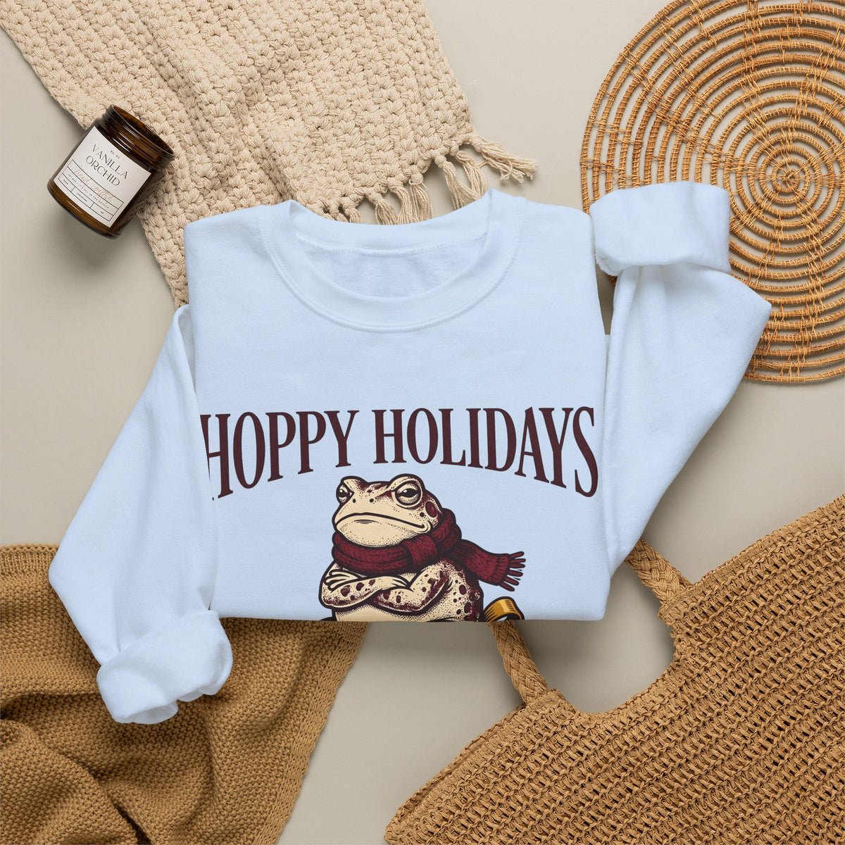Frog Keepsake Sweatshirt Christmas Critters Gift Women Traditional Sweatshirt Toad Sweatshirt Xmas Fan Hand Drawn Sweatshirt Creature Graphic Outline Muffler