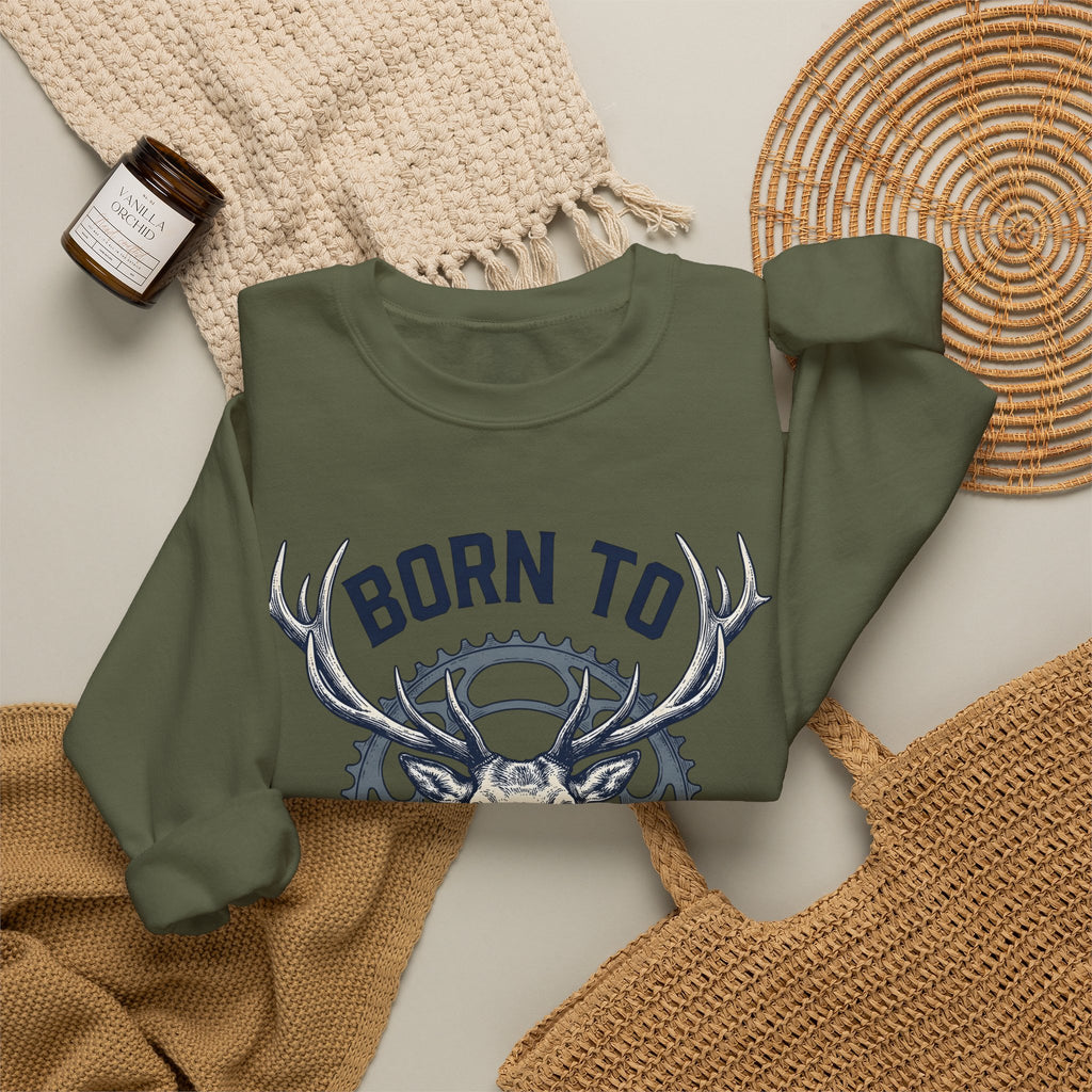 Deer Gear Cycling Nature Gift Vintage Hunting Cyclist Fan Retro Wilderness Hand Drawn Antlers Sweatshirt