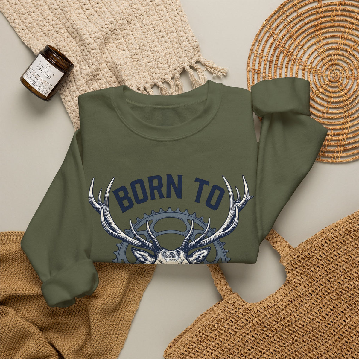 Deer Gear Cycling Nature Gift Vintage Hunting Cyclist Fan Retro Wilderness Hand Drawn Antlers Sweatshirt