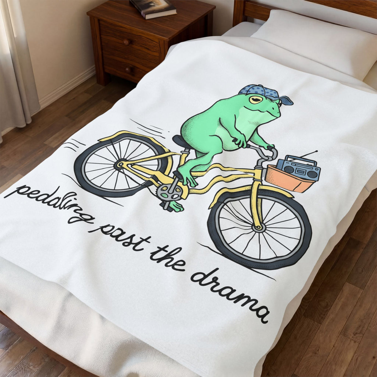 Frog Cycle Blanket Funny Critters Gift Women Graphic Blanket Toad Blanket Humor Fan Cartoon Blanket Creature Graphic Old School Music Player Blanket