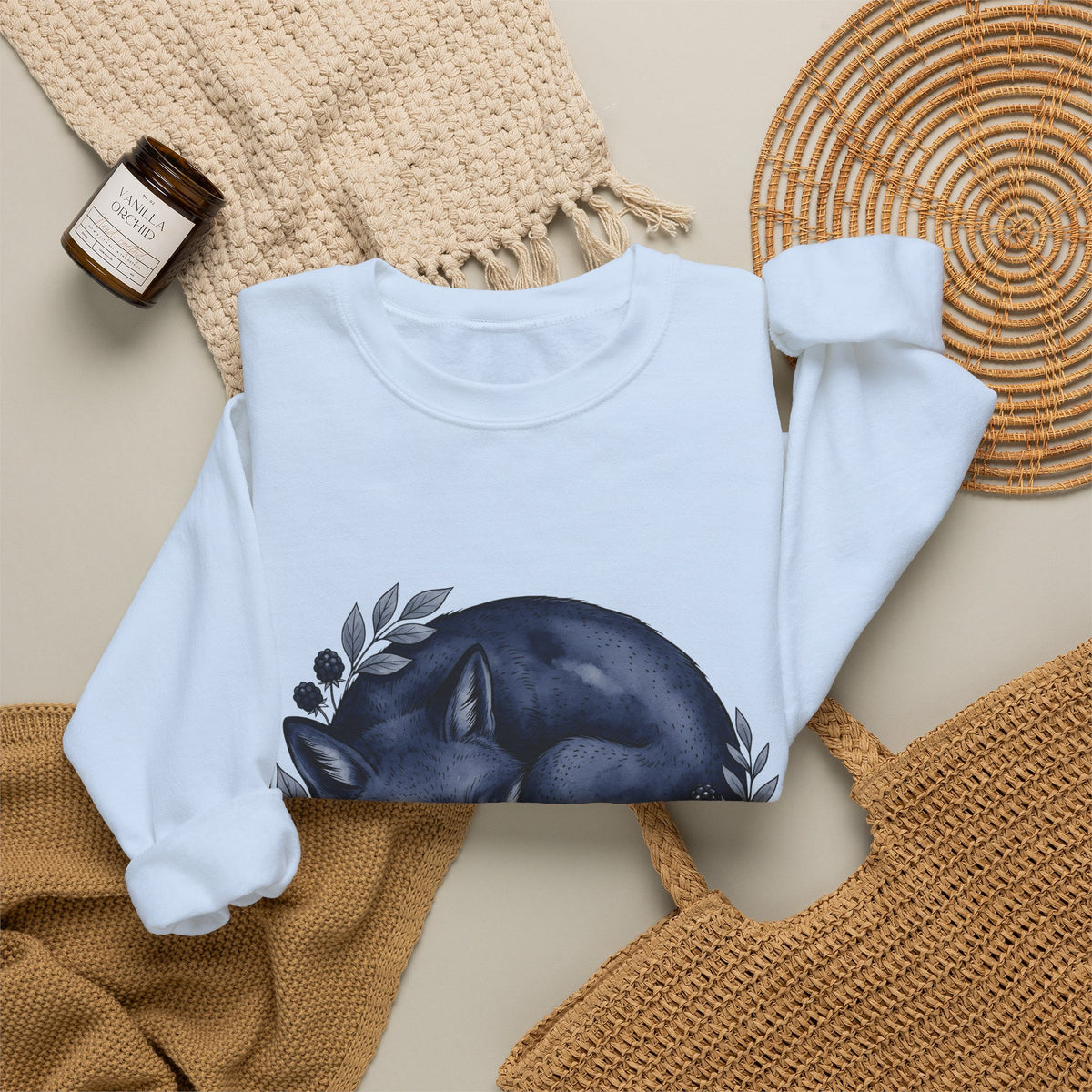 Resting Fox Boho Chic Nature Gift Line Fox Bohemian Fan Minimalist Environmental Rustic Field Sweatshirt