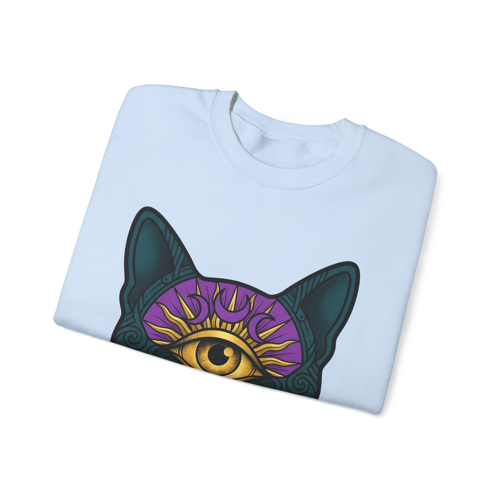 Cat Head Sweatshirt Cat Occult Gift Women Surreal Sweatshirt Kitty Sweatshirt Feline Fan Abstract Sweatshirt Mystical Graphic Tribal Jewels Sweatshirt