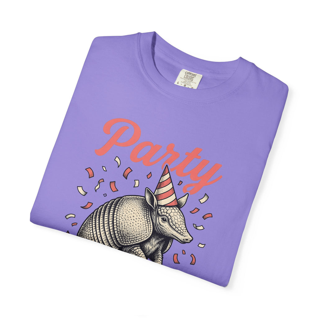 Armadillo Birthday Hat T-Shirt Cowgirl Celebration Gift Women Sketch T-Shirt Dillo T-Shirt Cowgirl Fan Drawing Graphic Retro Glitter T-Shirt