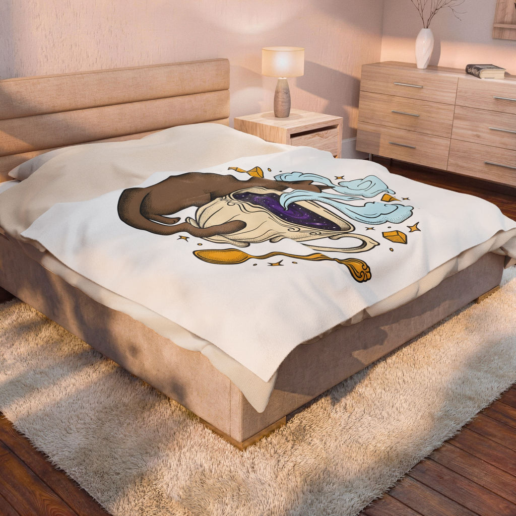 Kitty Coffee Cup Blanket Cat Cappuccino Gift Women Sketch Blanket Coffee Blanket Blanket Cat Fan Coffee Drawing Blanket Line Art Sugar Cubes Blanket