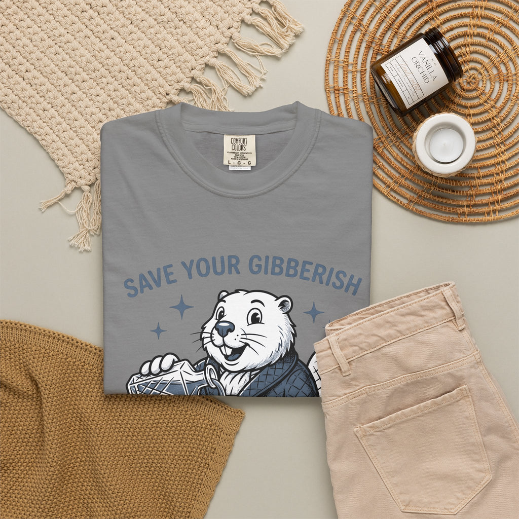Beaver Sipping T-Shirt Cute Wildlife Gift Women Comic T-Shirt Dam T-Shirt Adorable Fan Cartoon T-Shirt Animal Graphic Retro Gown T-Shirt