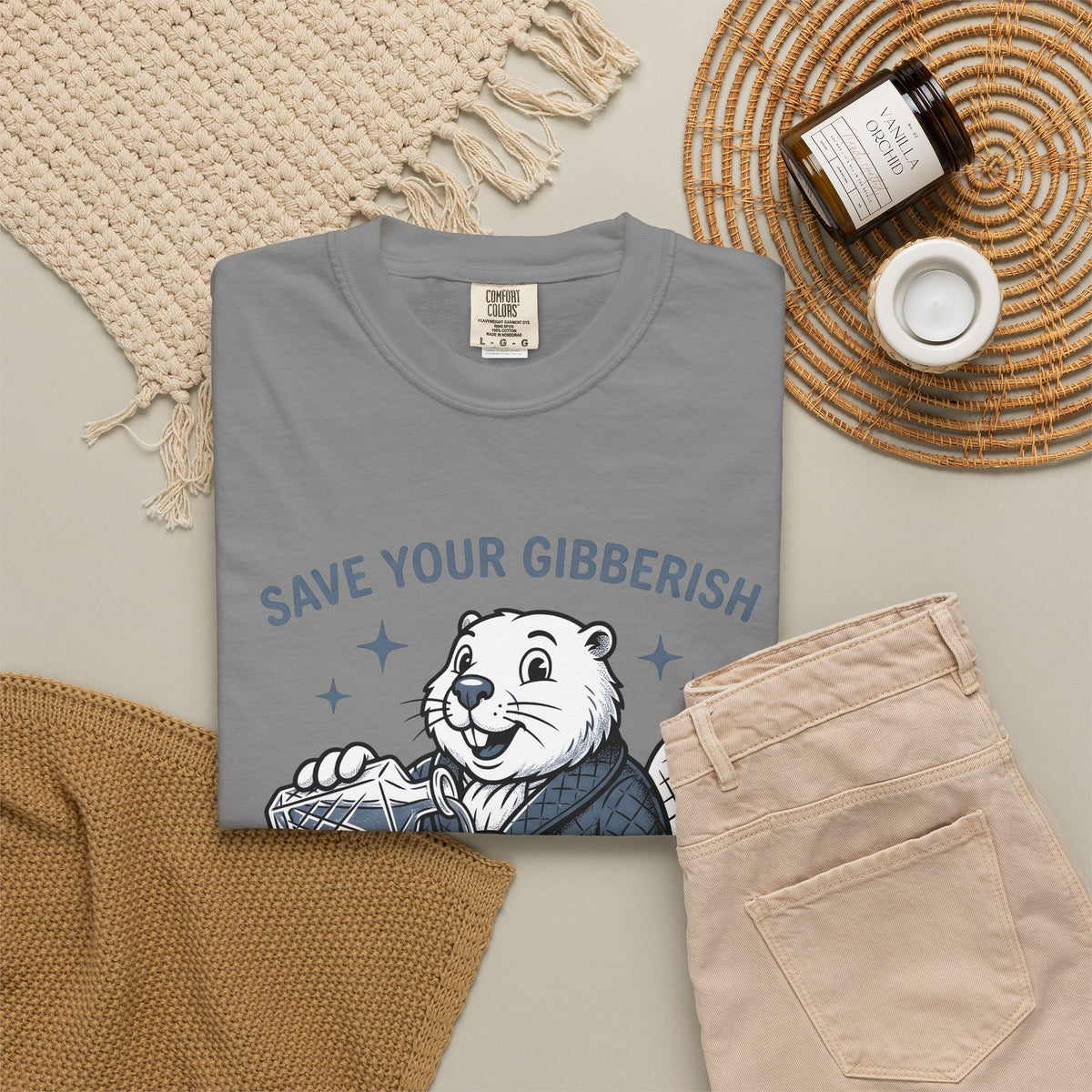 Beaver Sipping T-Shirt Cute Wildlife Gift Women Comic T-Shirt Dam T-Shirt Adorable Fan Cartoon T-Shirt Animal Graphic Retro Gown T-Shirt