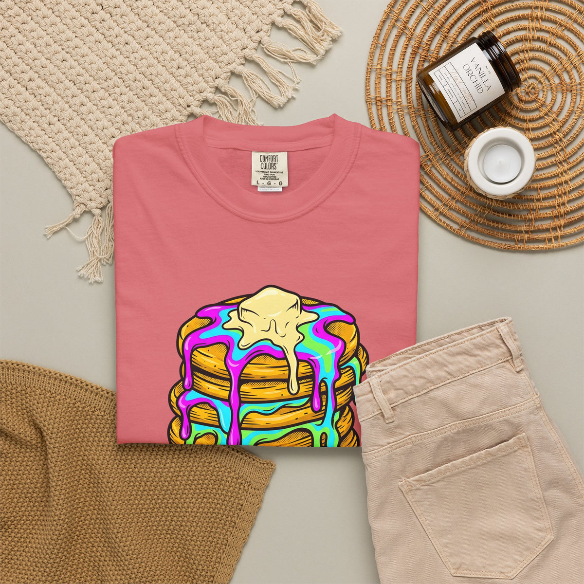 Pancake Tower T-Shirt Desserts Brunch Gift Women Cartoon T-Shirt Stack T-Shirt Sweets Fan Cute T-Shirt Breakfast Graphic Vintage Honey T-Shirt