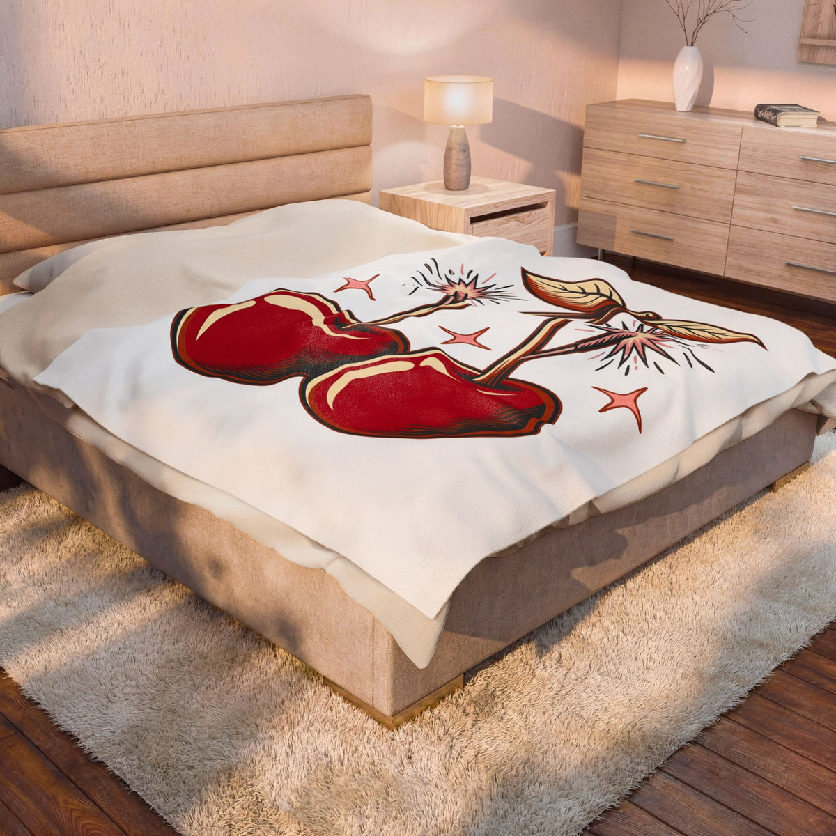 Cherry Firecrackers Blanket 4th Of July Vacation Gift Women Hand Drawn Blanket Fireworks Blanket Independence Day Fan Firework Blanket Travel
