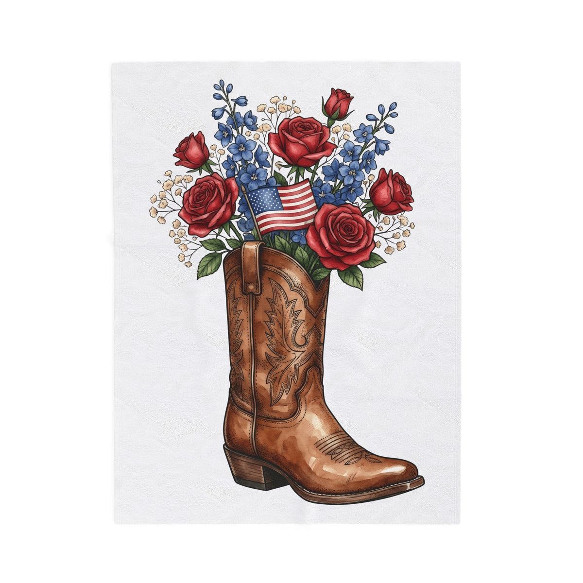 Cowboy Boot Floral America 4Th Of July Western Gift Hand Drawn Boot Patriot Fan Blanket