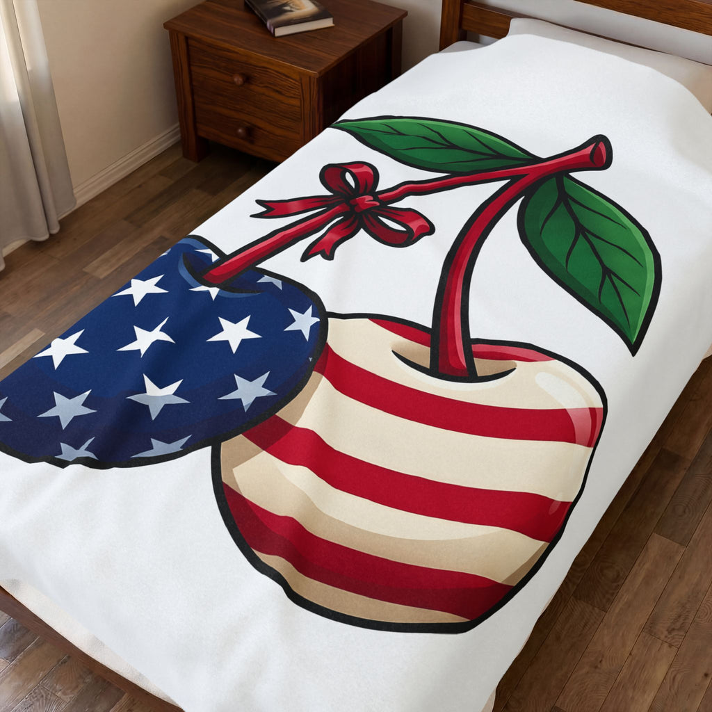 American Cherries 4Th Of July Beach Gift Comic Cherry Independence Day Fan Cartoon Coastal Blanket