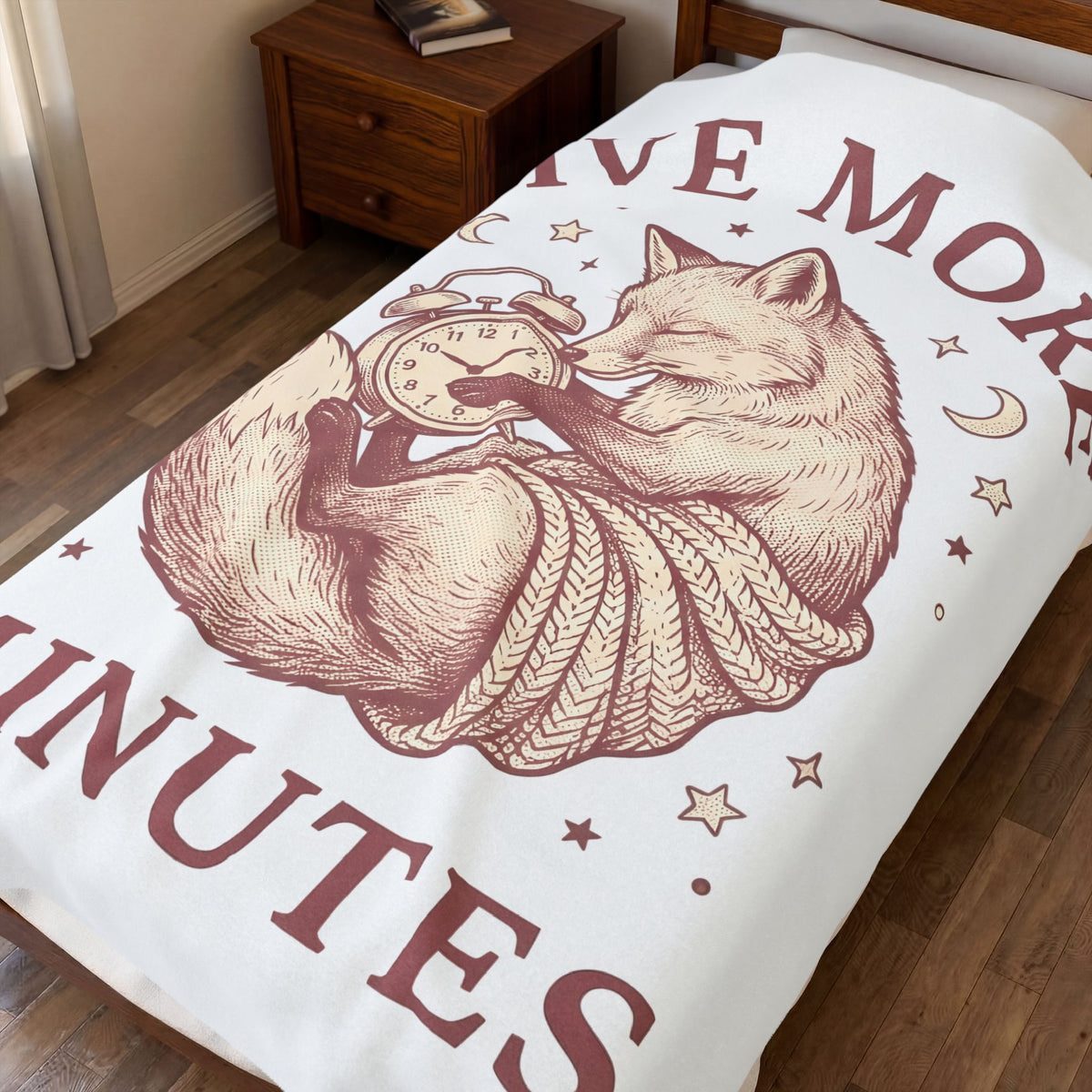 Dozing Fox Blanket Funny Critter Gift Women Cartoon Blanket Fox Blanket Humor Fan Comic Blanket Animal Graphic Old School Alarm Blanket