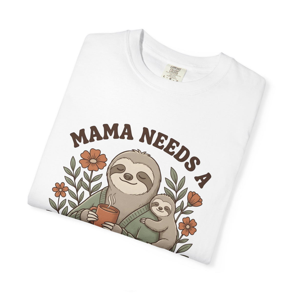 Sloth Mother Moms Espresso Gift Kawaii Sloth Mom Enthusiast Cute Coffee Sketch Blossoms T-Shirt