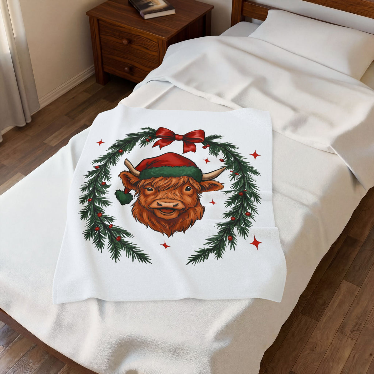 Hairy Cow Christmas Fauna Gift Comic Furry Cow Holiday Fan Cartoon Wildlife Old School Blanket