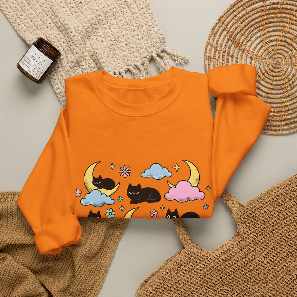 Black Cats Sweatshirt Cat Celestial Gift Women Kawaii Sweatshirt Kitties Sweatshirt Cat Fan Astrology Graphic Sweatshirt Pastel Crescent Moon Sweatshirt