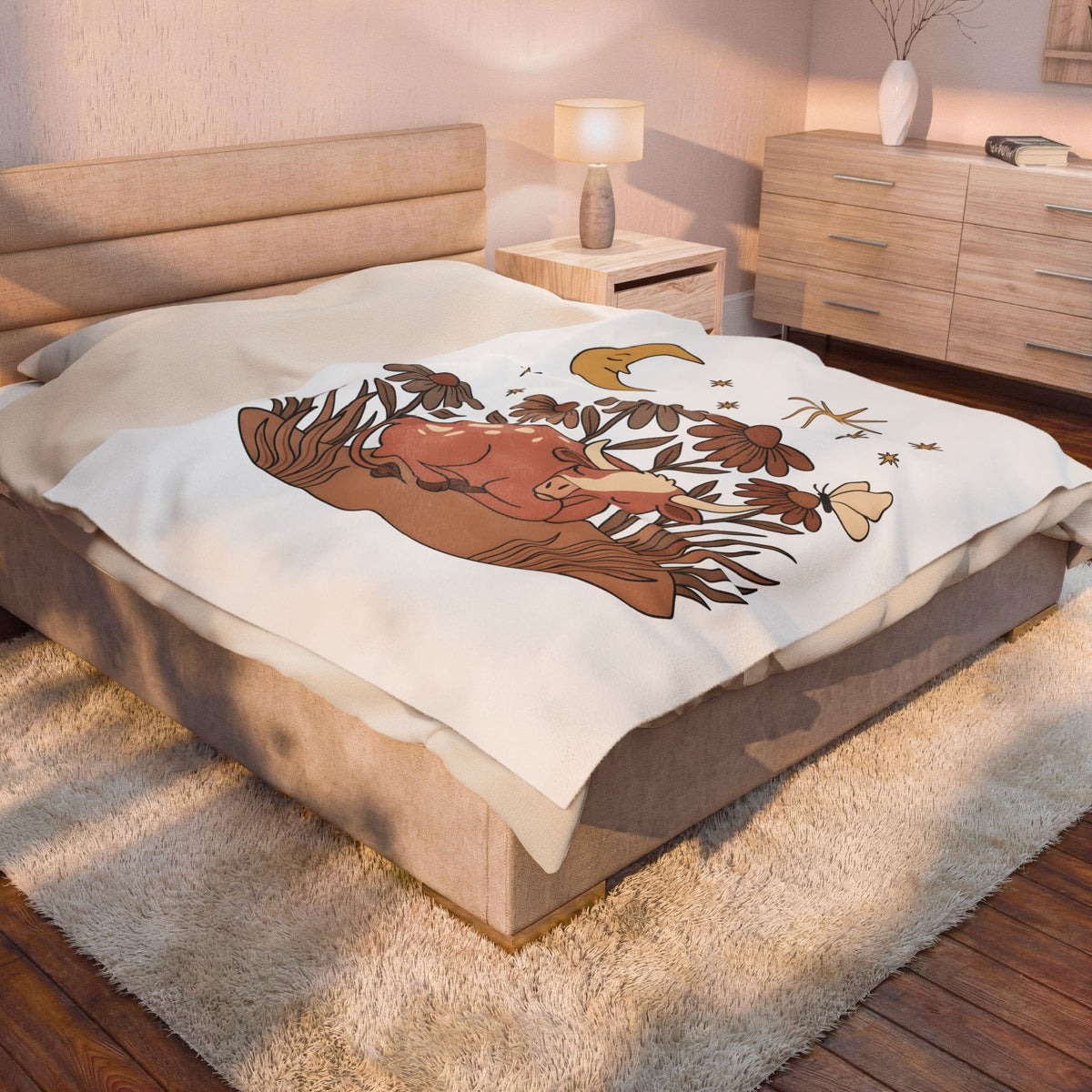Sleeping Cow Blanket Cowgirl Western Gift Women Boho Blanket Cow Blanket Rancher Fan Hippie Blanket Rodeo Graphic Vintage Wildflowers Blanket