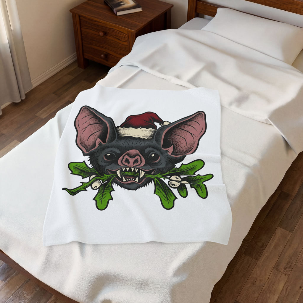Bat Christmas Hat Blanket Christmas Alternative Gift Women Traditional Blanket Santa Hat Blanket Xmas Fan Vintage Blanket Gothic Graphic Retro