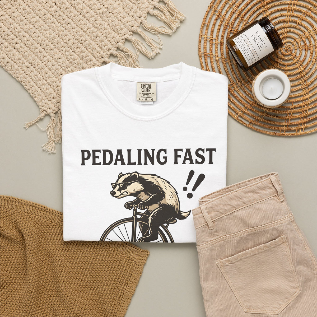 Badger Bike T-Shirt Funny Wildlife Gift Women Comic T-Shirt Bicycle T-Shirt Humor Fan Cartoon T-Shirt Animal Graphic Retro Shades T-Shirt
