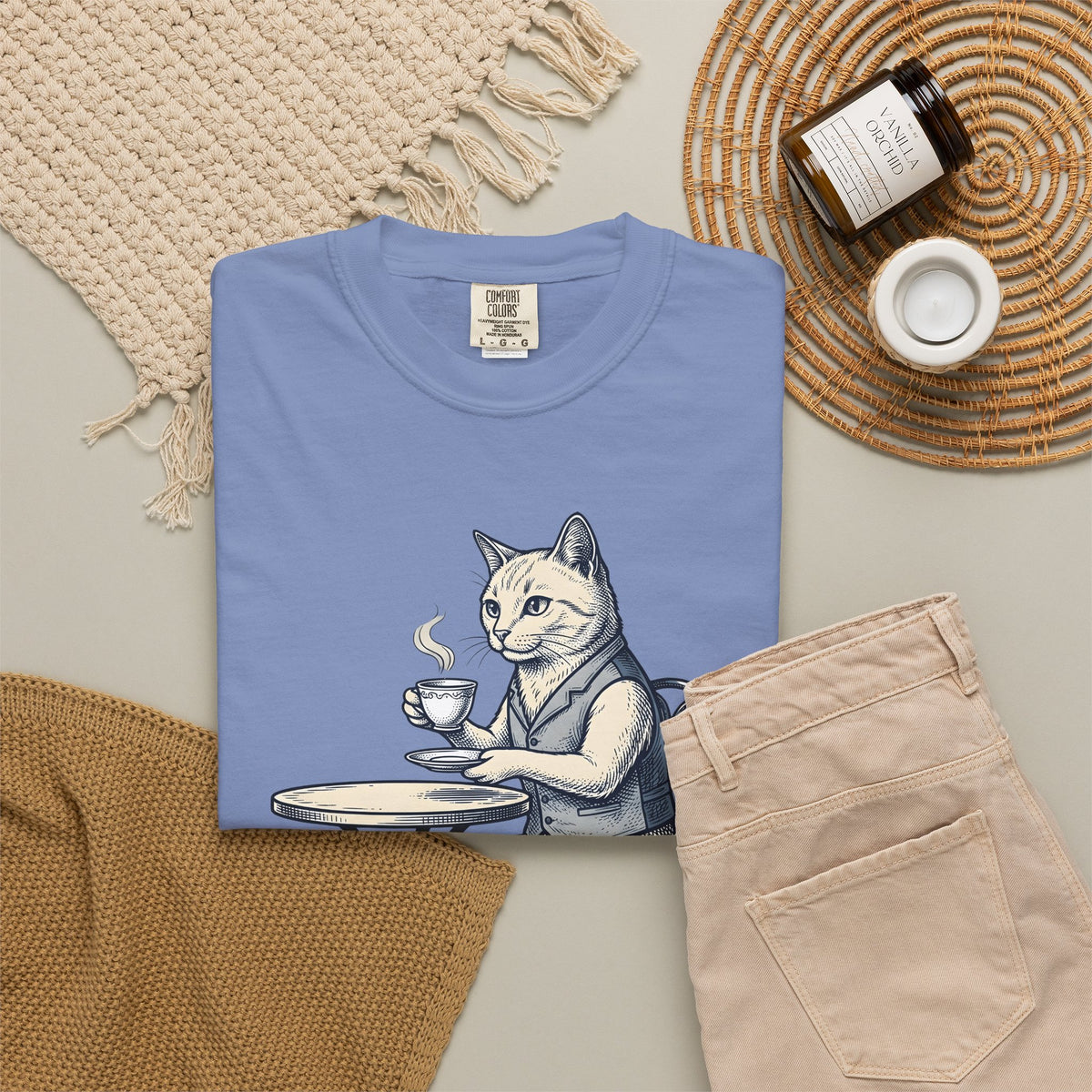 Cat Mocha T-Shirt Coffee Creature Gift Women Nostalgic T-Shirt Kitten T-Shirt Coffee Fan Animal Graphic Doodle Café Bench T-Shirt