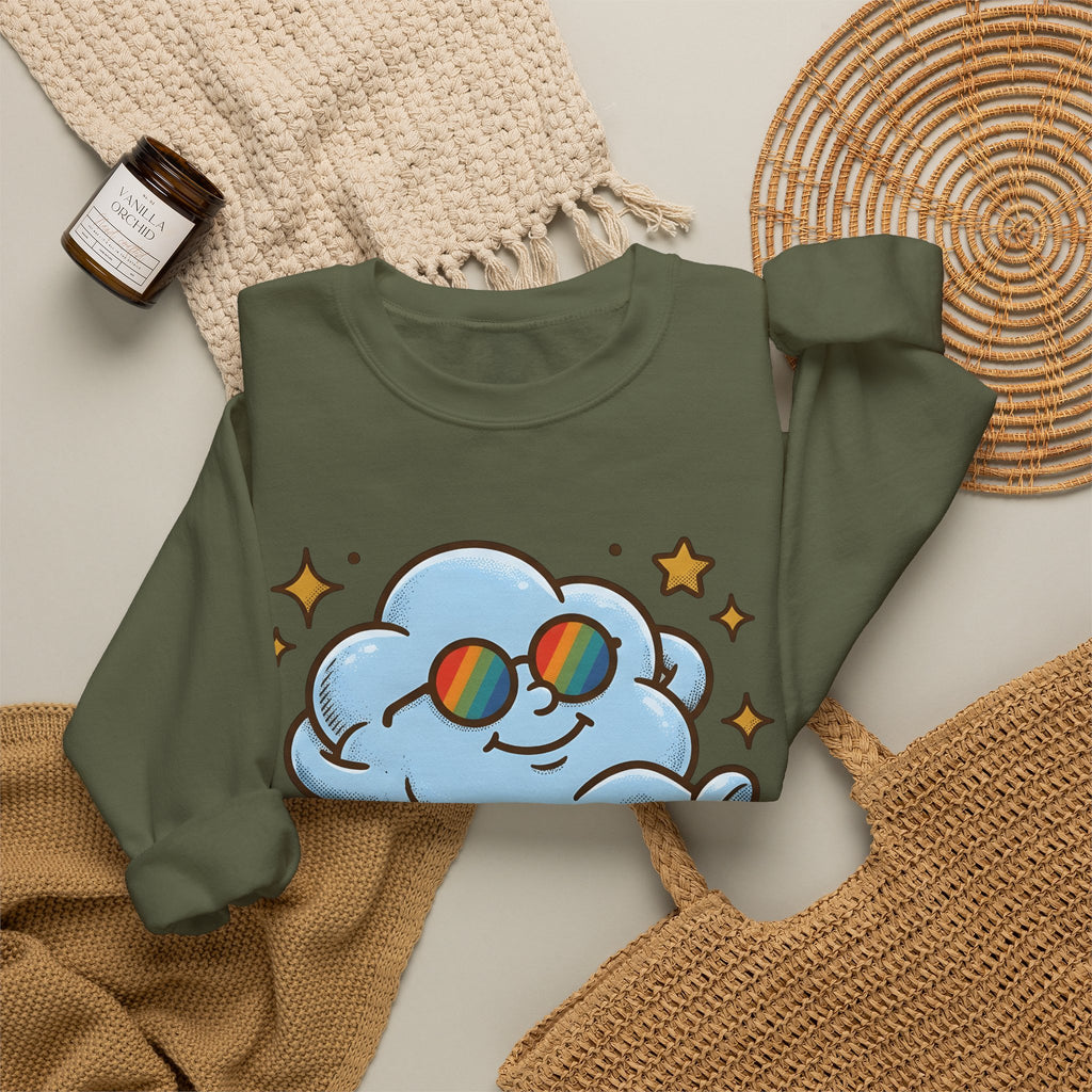 Smiling Cloud Boho Chic Inspiration Gift Comic Cloud Hippie Fan Cartoon Motivational Vintage Sweatshirt