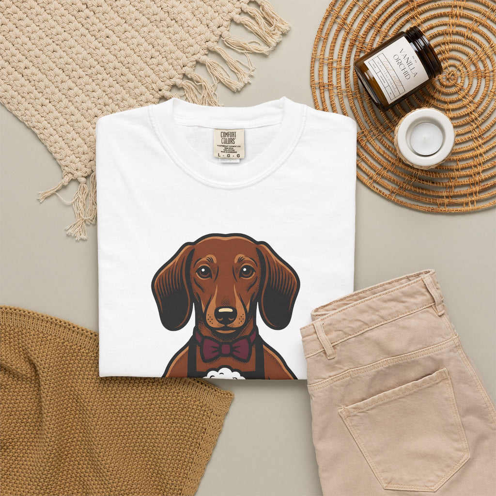 Dachshund Beer T-Shirt Dog Humor Gift Women Cartoon T-Shirt Wiener Dog T-Shirt Dog Fan Comic T-Shirt Funny Graphic Vintage Bow Tie T-Shirt