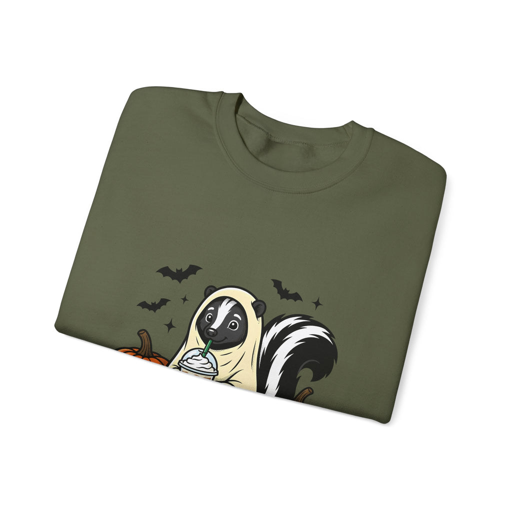 Skunk Ghost Sweatshirt Halloween Animal Gift Women Cartoon Sweatshirt Specter Sweatshirt Horror Fan Spooky Sweatshirt Creature Graphic Vintage Pumpkin Sweatshirt