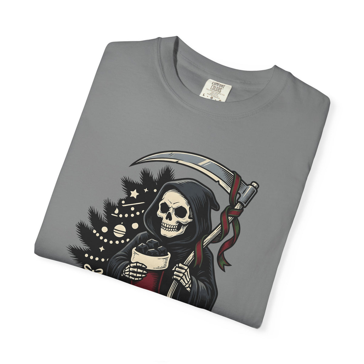 Death Figure T-Shirt Christmas Dark Gift Women Distressed T-Shirt Grim Reaper T-Shirt Xmas Fan Gothic T-Shirt Macabre Graphic