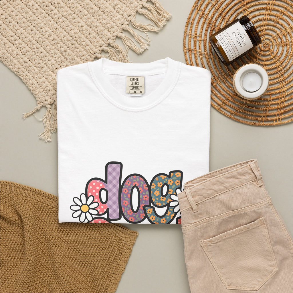 Floral Lettering Print T-Shirt Dog Niece Gift Women Sketch T-Shirt Typography T-Shirt Dog Fan Hand Drawn T-Shirt Niece Graphic Cartoon Chamomile
