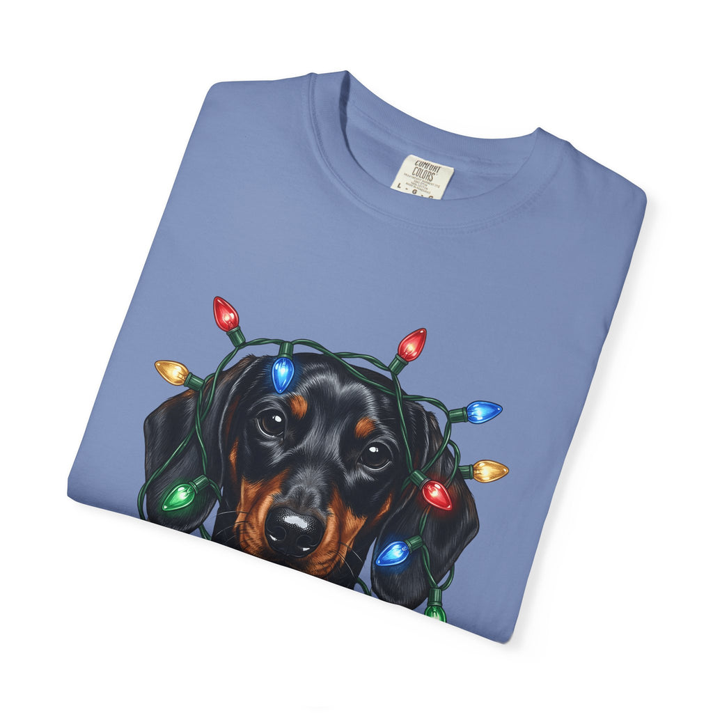Dachshund Dog T-Shirt Dog Holiday Gift Women Realistic T-Shirt Wiener Dog T-Shirt Dog Fan Photorealistic T-Shirt Christmas Graphic Hand Drawn