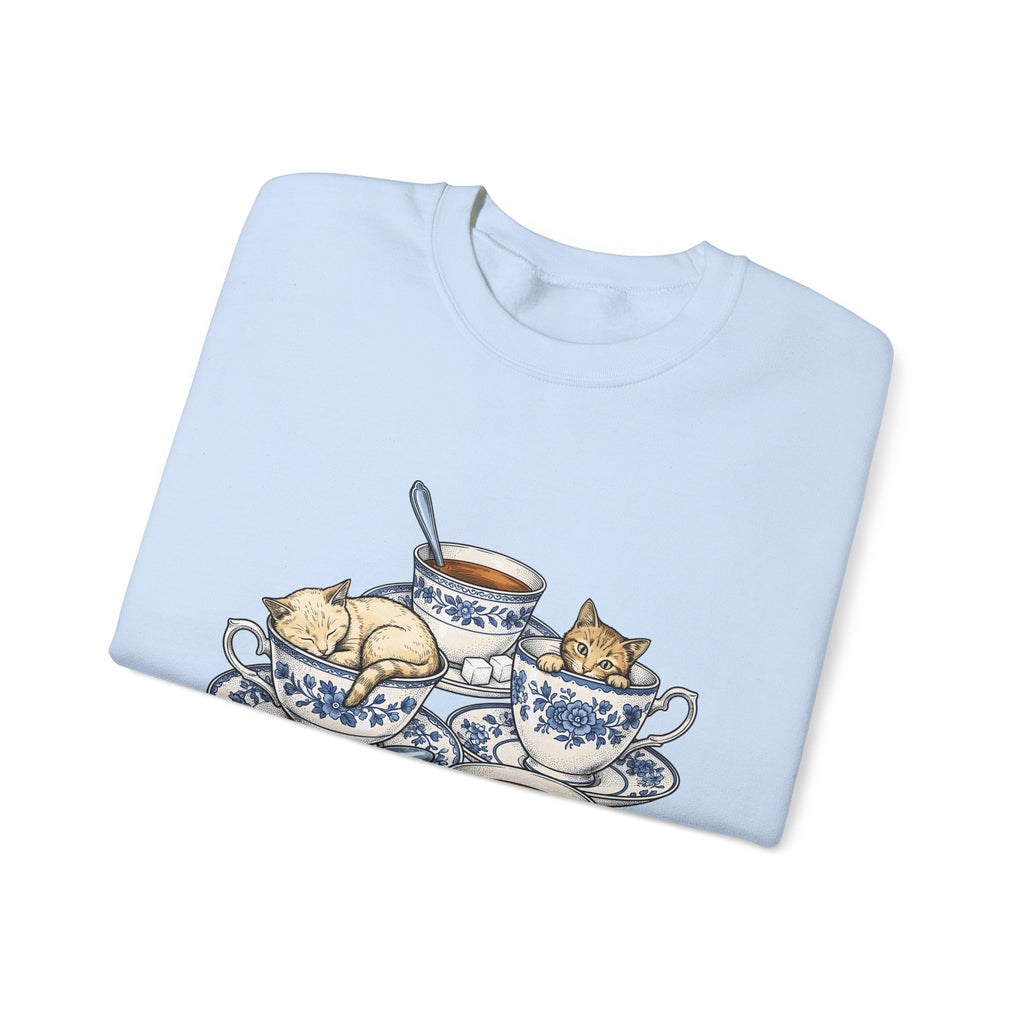 Cat Teacup Sweatshirt Cat Beverage Gift Women Retro Sweatshirt Kitty Sweatshirt Cat Fan Vintage Sweatshirt Coffee Graphic Sketch Flower Design Sweatshirt