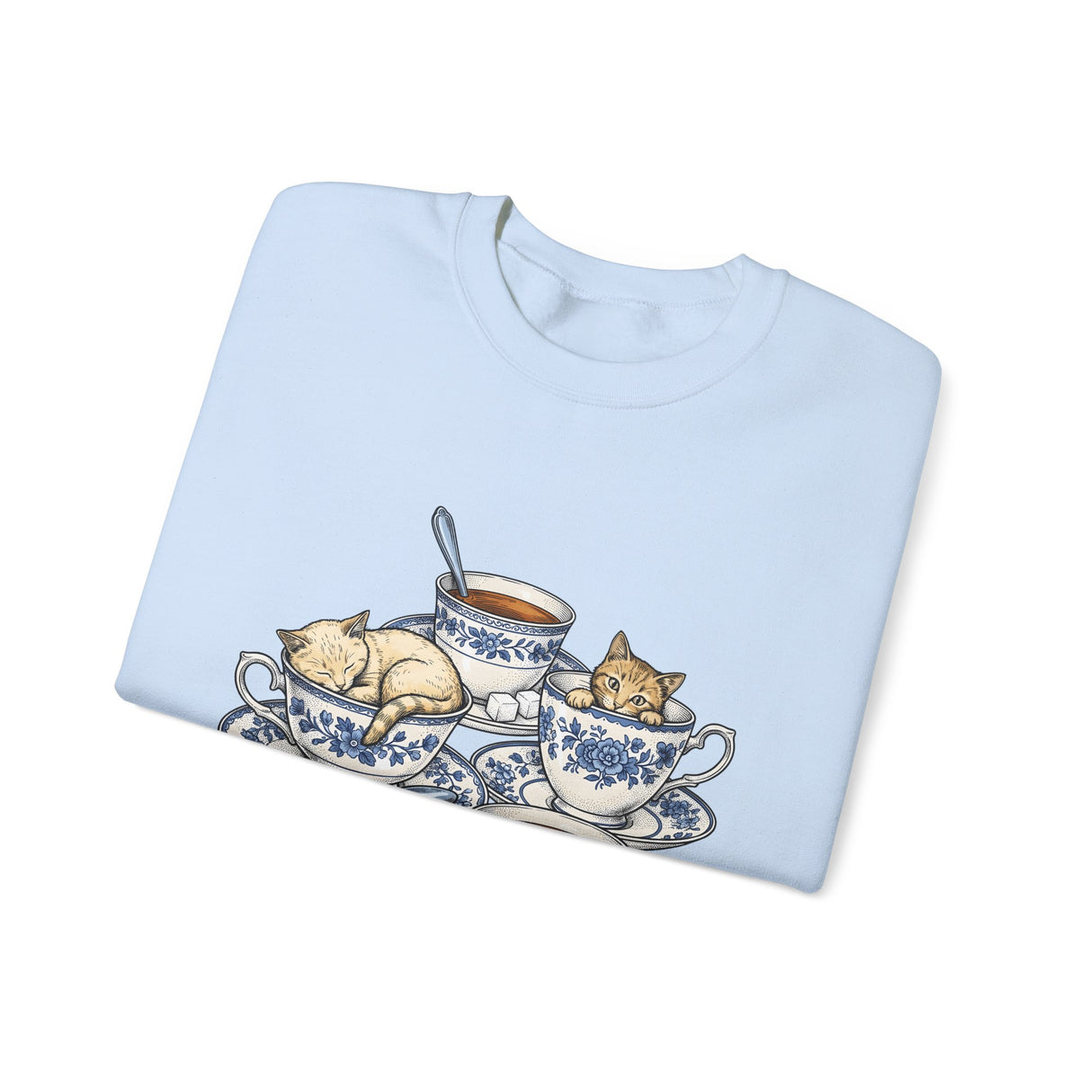 Cat Teacup Sweatshirt Cat Beverage Gift Women Retro Sweatshirt Kitty Sweatshirt Cat Fan Vintage Sweatshirt Coffee Graphic Sketch Flower Design Sweatshirt