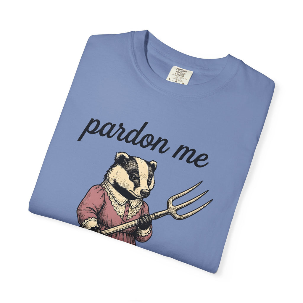Badger Attire T-Shirt Funny Critter Gift Women Rustic T-Shirt Badger T-Shirt Humor Fan Folk T-Shirt Animal Graphic Doodle Fork Tool T-Shirt