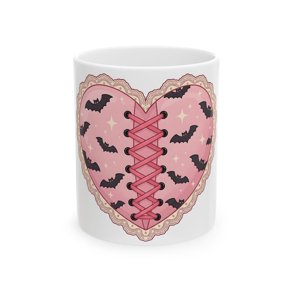 Heart Bat Mug Halloween Gothic Gift Women Kawaii Mug Heartbeat Mug Horror Fan Dark Mug Gothic Graphic Pastel Lace Mug