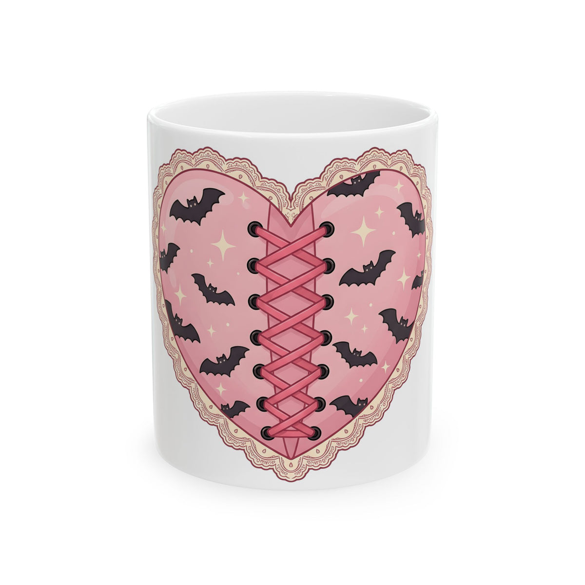 Heart Bat Mug Halloween Gothic Gift Women Kawaii Mug Heartbeat Mug Horror Fan Dark Mug Gothic Graphic Pastel Lace Mug