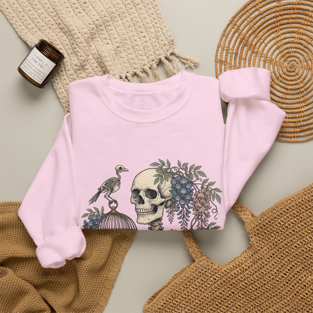 Bone Bloom Sweatshirt Halloween Dark Art Gift Women Rustic Sweatshirt Skeleton Sweatshirt Horror Fan Gothic Sweatshirt Macabre Graphic Doodle Aviary Sweatshirt