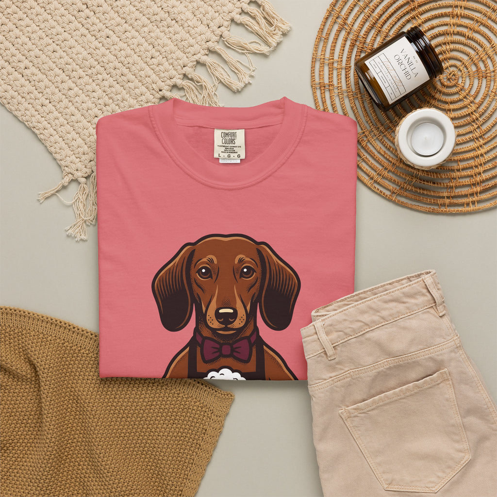 Dachshund Beer T-Shirt Dog Humor Gift Women Cartoon T-Shirt Wiener Dog T-Shirt Dog Fan Comic T-Shirt Funny Graphic Vintage Bow Tie T-Shirt