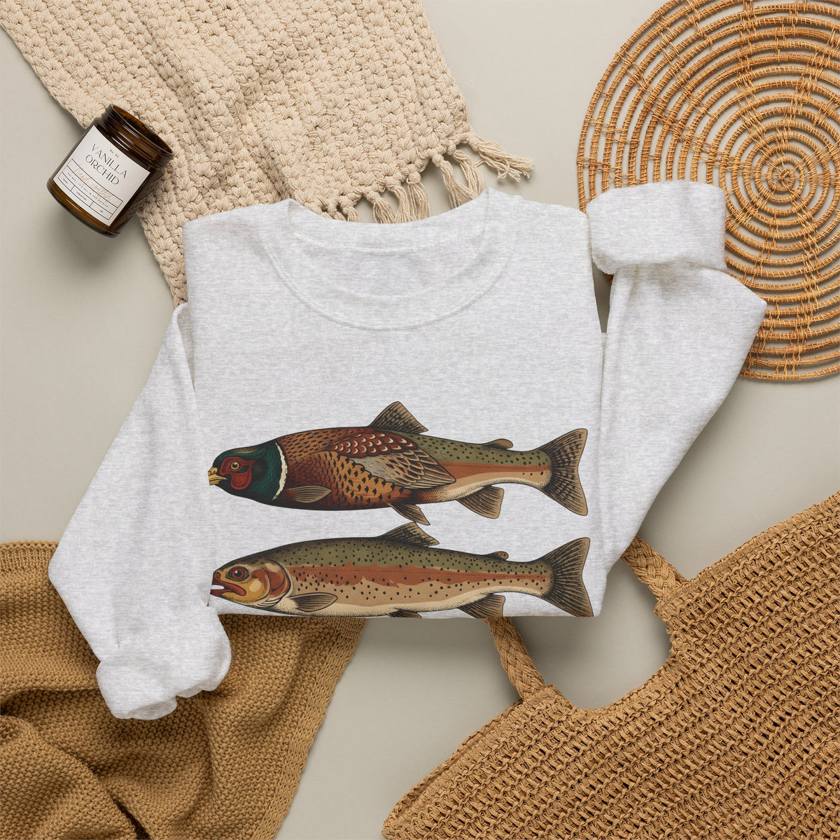 Rainbow Trout Fishing Animals Gift Retro Trout Angler Fan Vintage Wildlife Sketch Game Sweatshirt