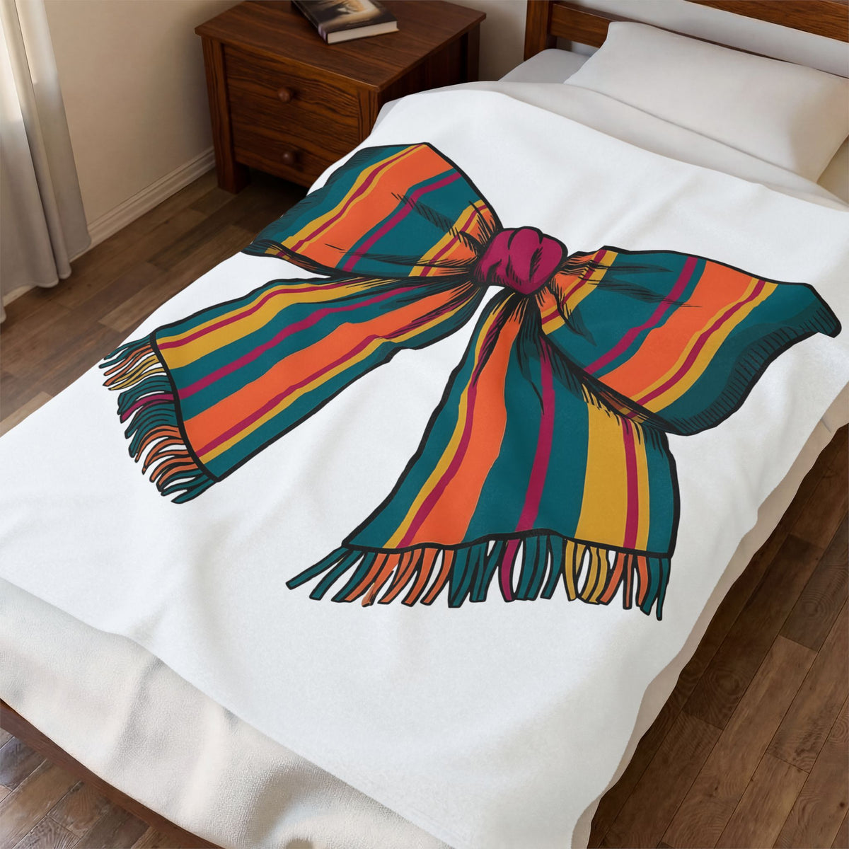 Striped Hair Bow Blanket Moms Apparel Gift Women Simple Graphic Blanket Hair Bow Blanket Mom Fan Minimalist Blanket Clothing Graphic Classic Fringe