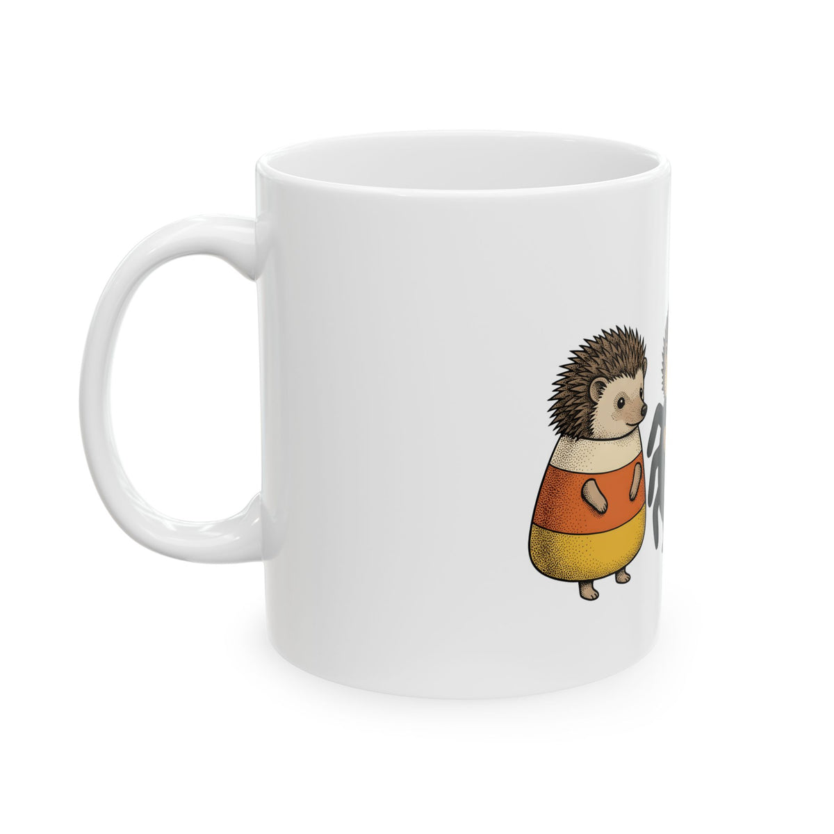 Porcupine Costumes Mug Halloween Critter Gift Women Lovable Mug Quill Pig Mug Horror Fan Quilled Graphic Mug Ink Drawing Wizard Hat