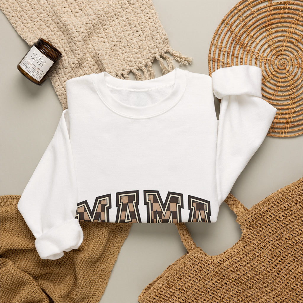 Checkered Varsity Letters Sweatshirt Mama Baby Gift Women Powerful Sweatshirt Varsity Jacket Sweatshirt Mom Fan Bold Sweatshirt Infant Graphic Old School Grid