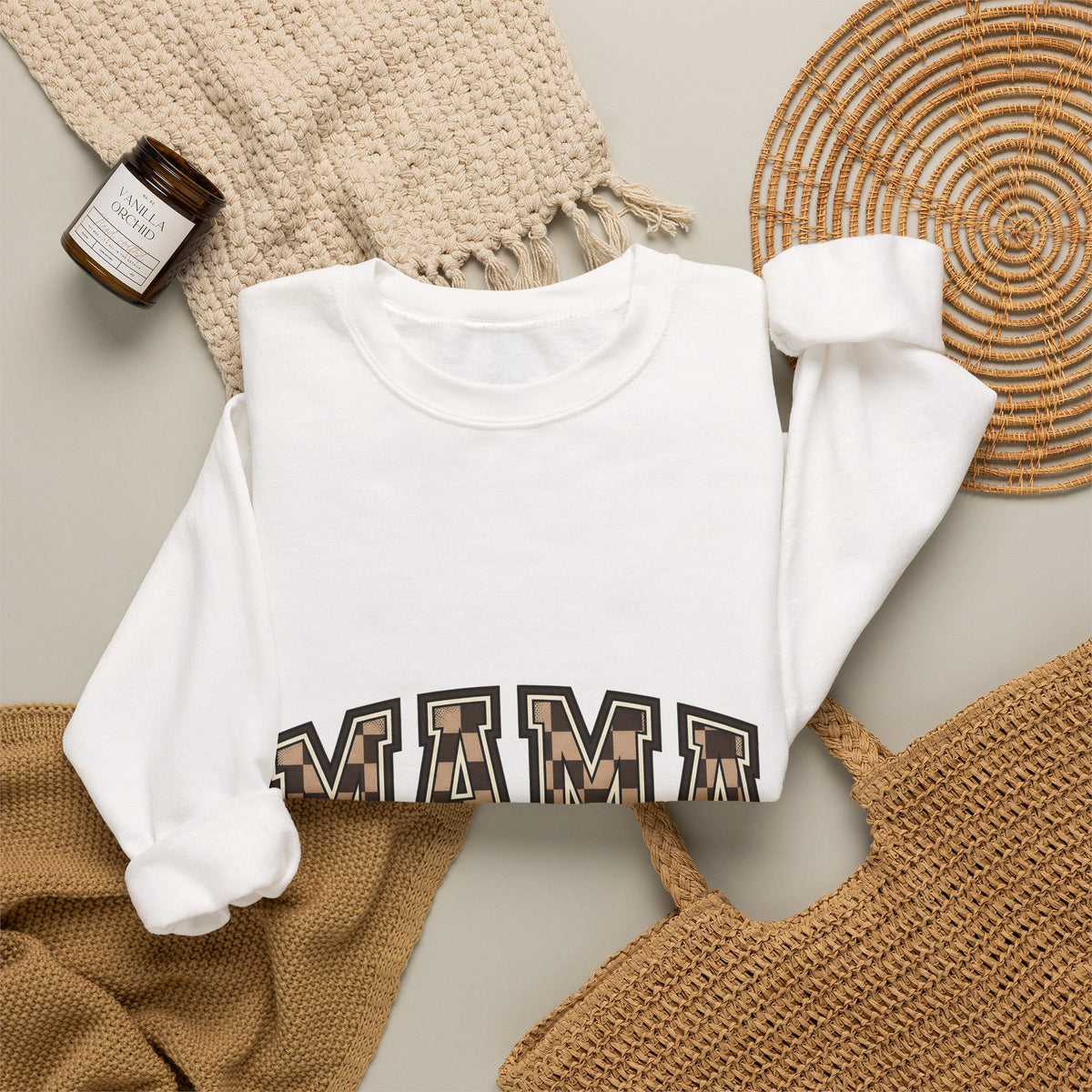 Checkered Varsity Letters Sweatshirt Mama Baby Gift Women Powerful Sweatshirt Varsity Jacket Sweatshirt Mom Fan Bold Sweatshirt Infant Graphic Old School Grid